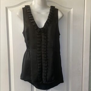 Express Black Satin sleeveless Side Zip Ruffle V-Neck Blouse Size Large